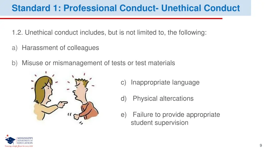 standard 1 professional conduct unethical conduct