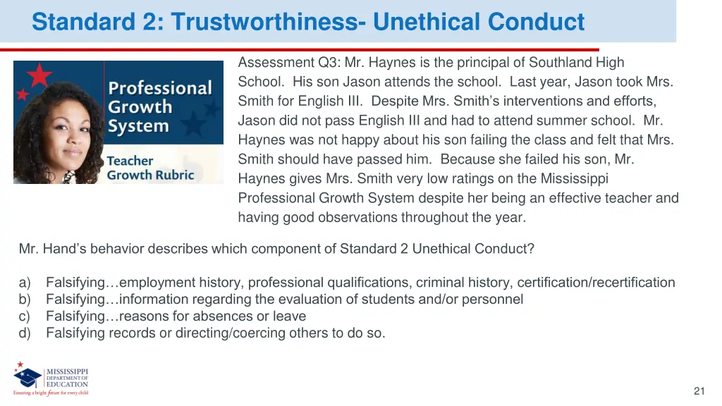 standard 2 trustworthiness unethical conduct 3