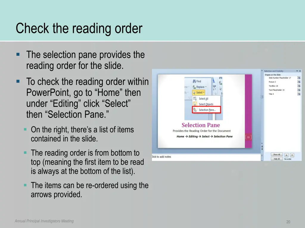 check the reading order