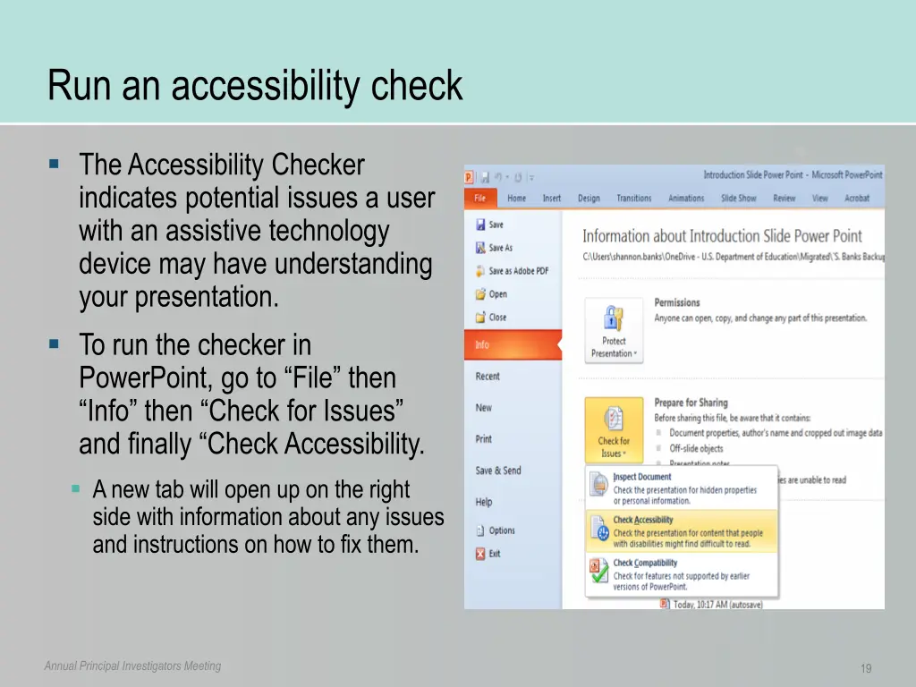 run an accessibility check