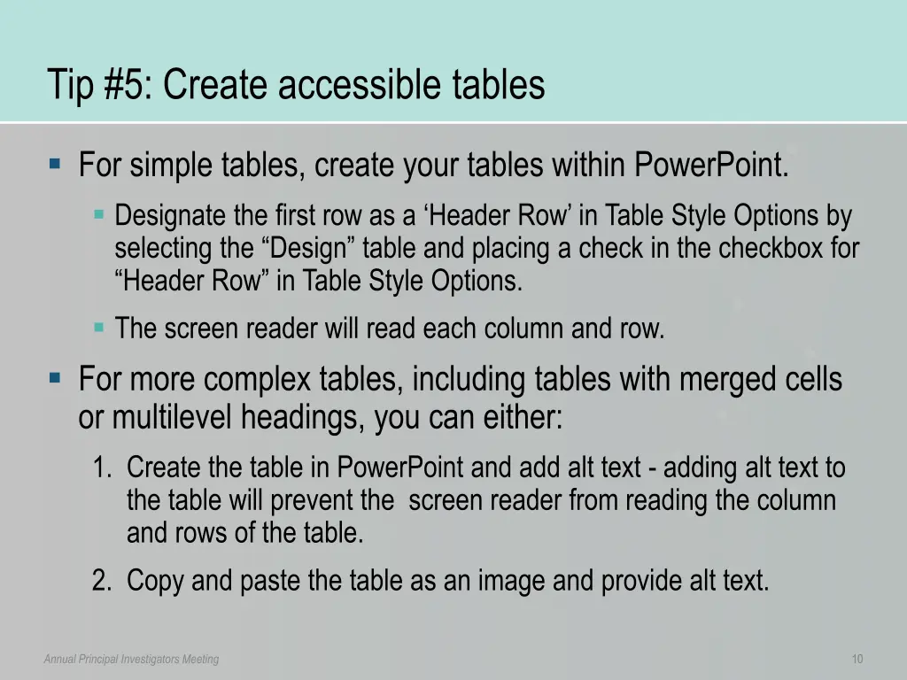 tip 5 create accessible tables