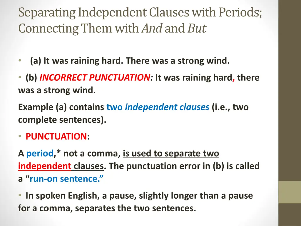 separating independent clauses with periods