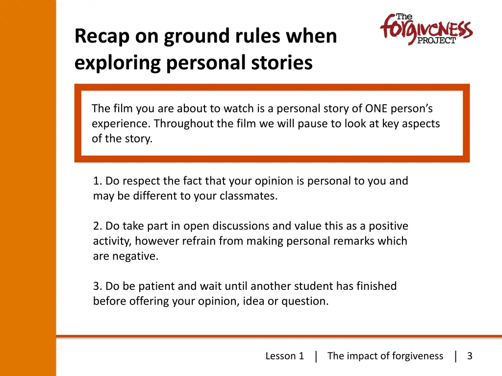 recap on ground rules when exploring personal