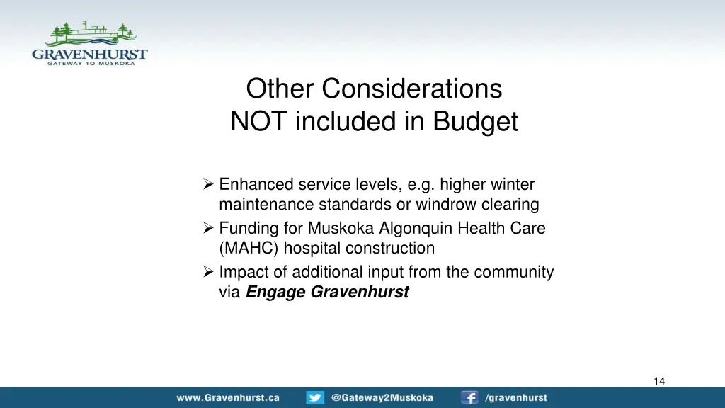 other considerations not included in budget