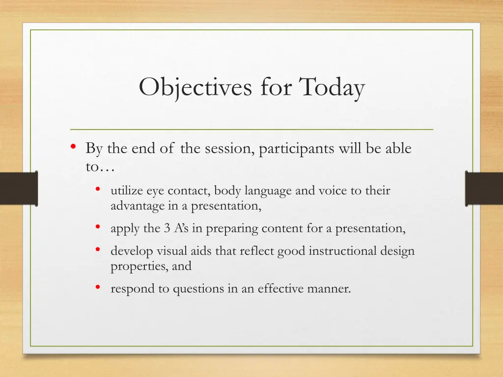 objectives for today 1