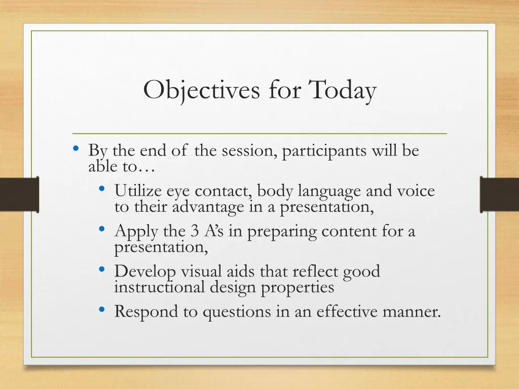 objectives for today