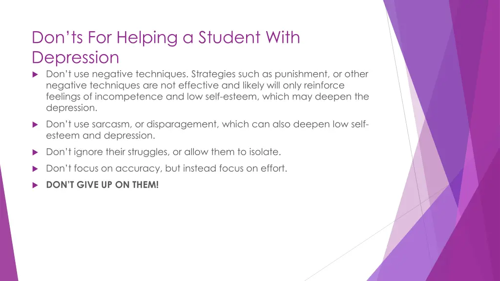 don ts for helping a student with depression