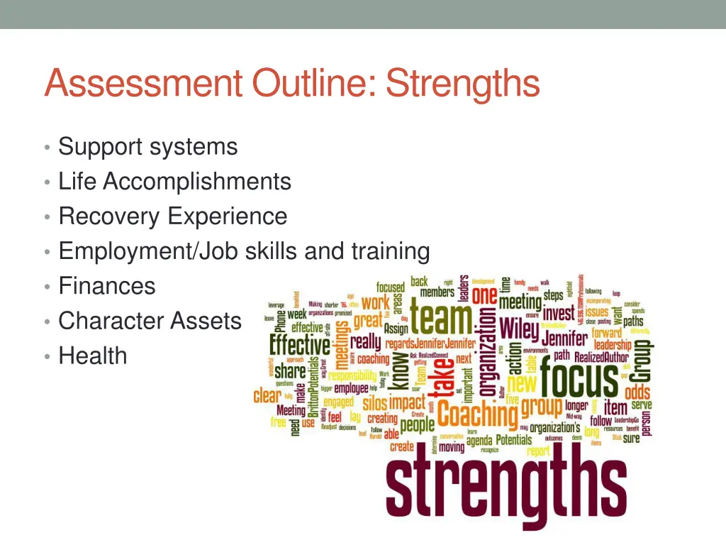 assessment outline strengths