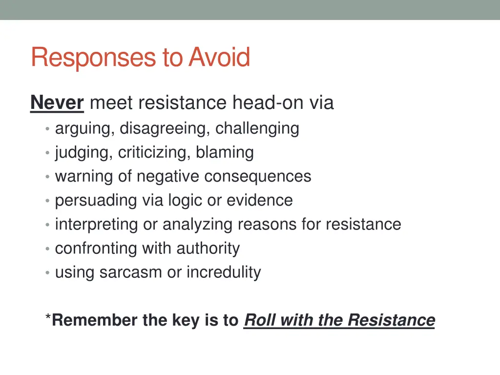 responses to avoid