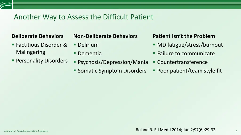 another way to assess the difficult patient