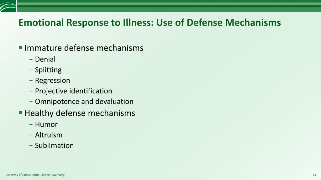 emotional response to illness use of defense