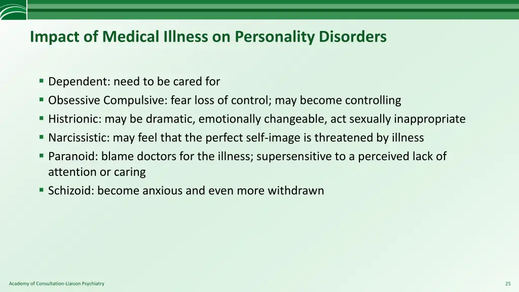 impact of medical illness on personality disorders