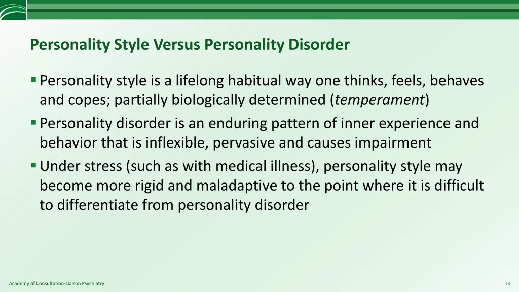 personality style versus personality disorder