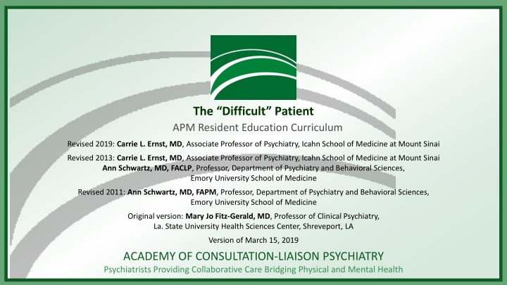 the difficult patient apm resident education