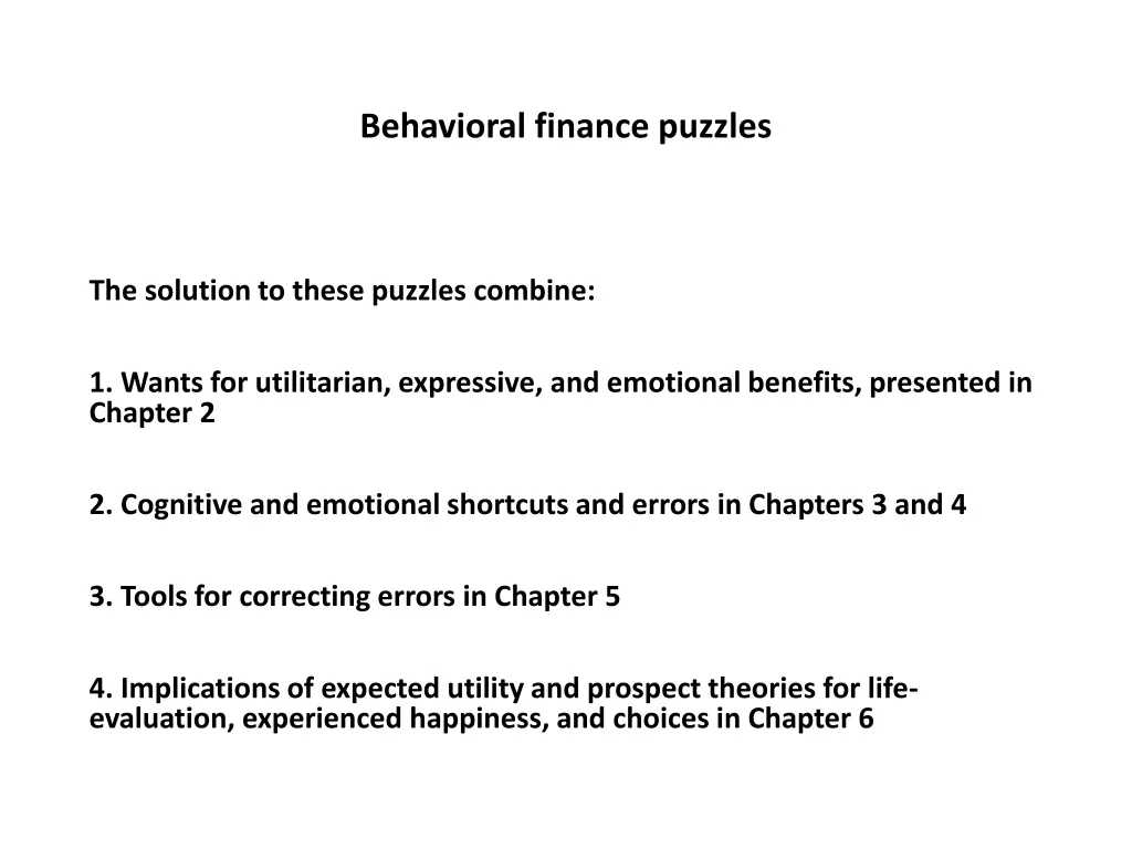 behavioral finance puzzles 1