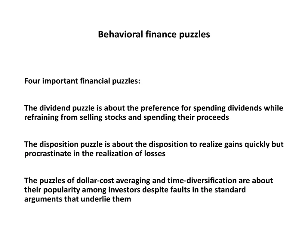 behavioral finance puzzles