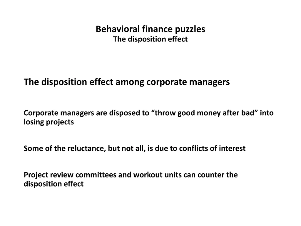 behavioral finance puzzles the disposition effect 1