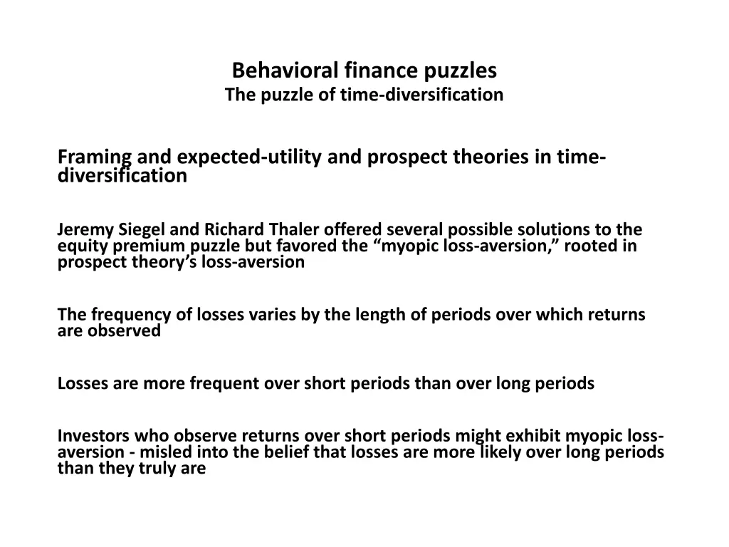 behavioral finance puzzles the puzzle of time 1