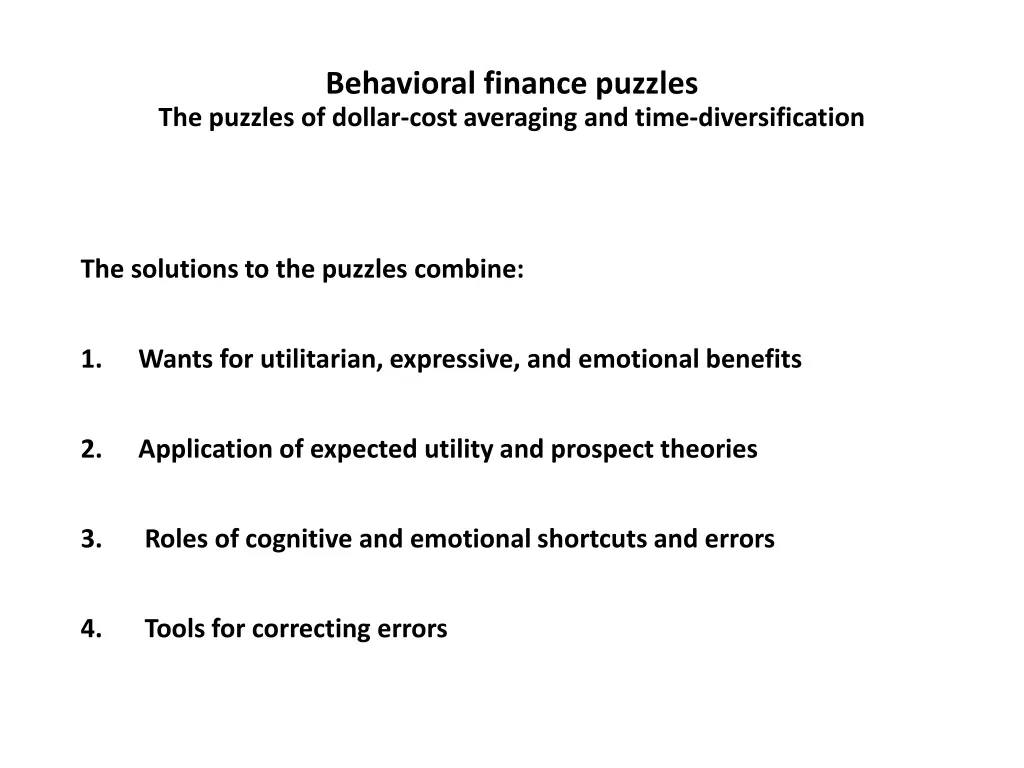 behavioral finance puzzles the puzzles of dollar 1