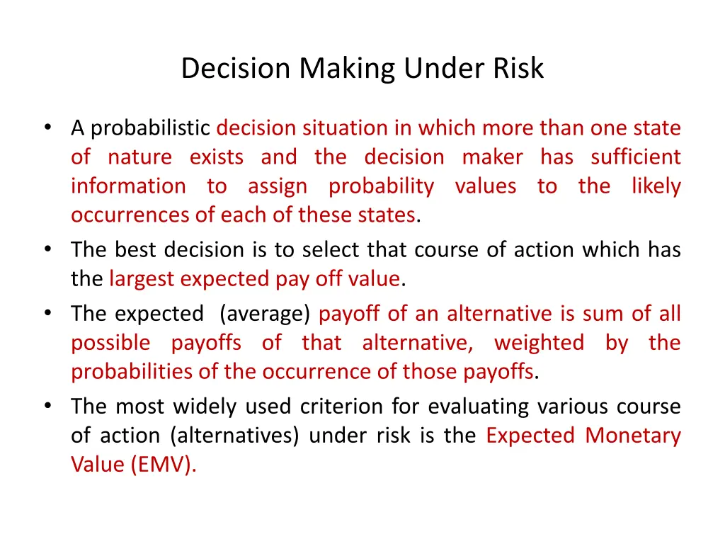 decision making under risk 1