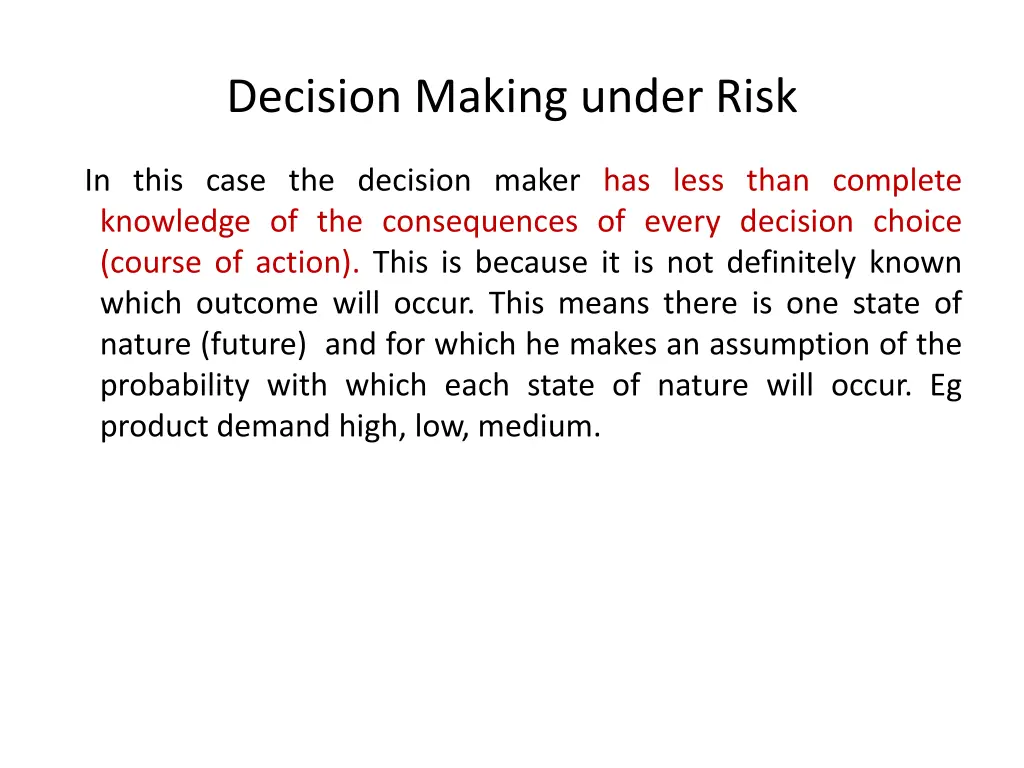 decision making under risk