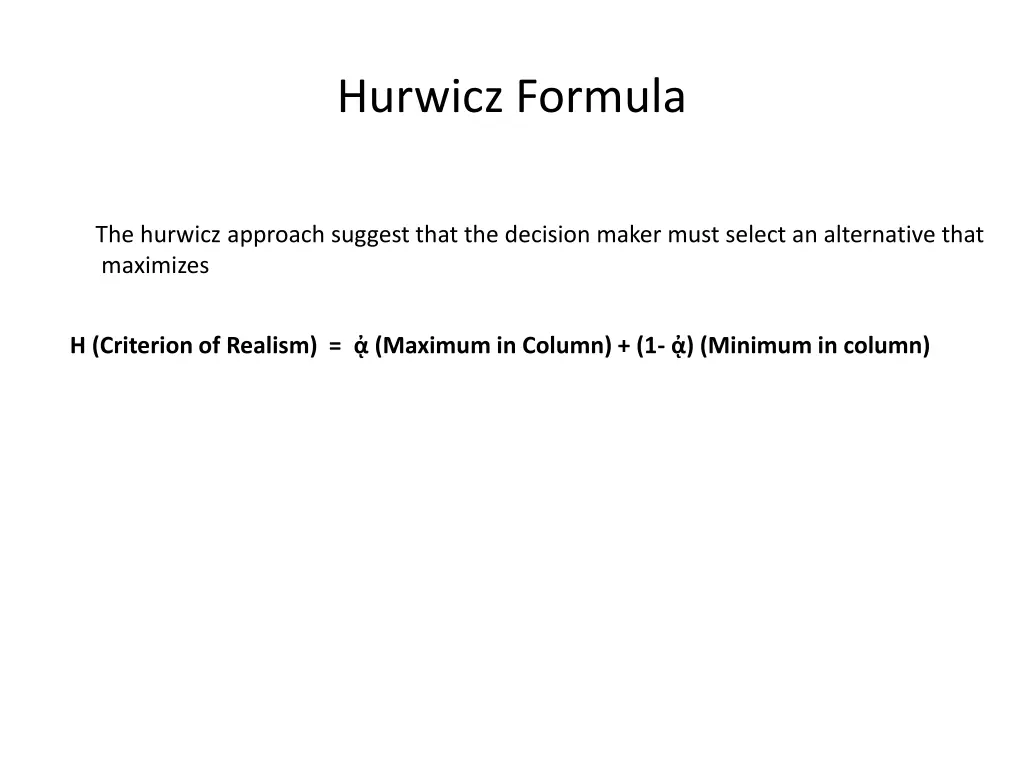 hurwicz formula