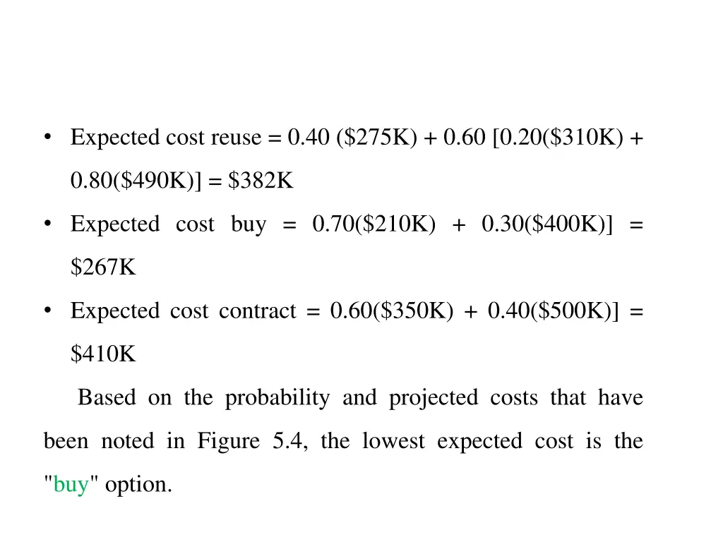 expected cost reuse 0 40 275k 0 60 0 20 310k