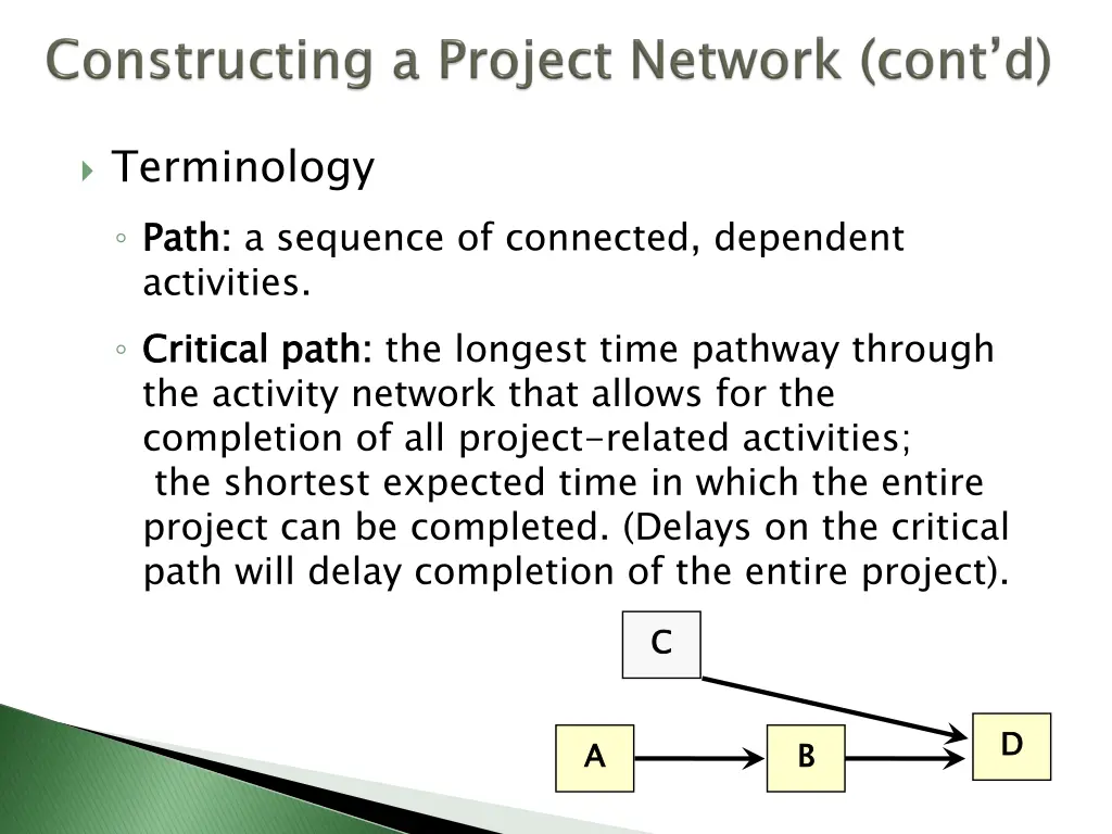 terminology path activities critical path