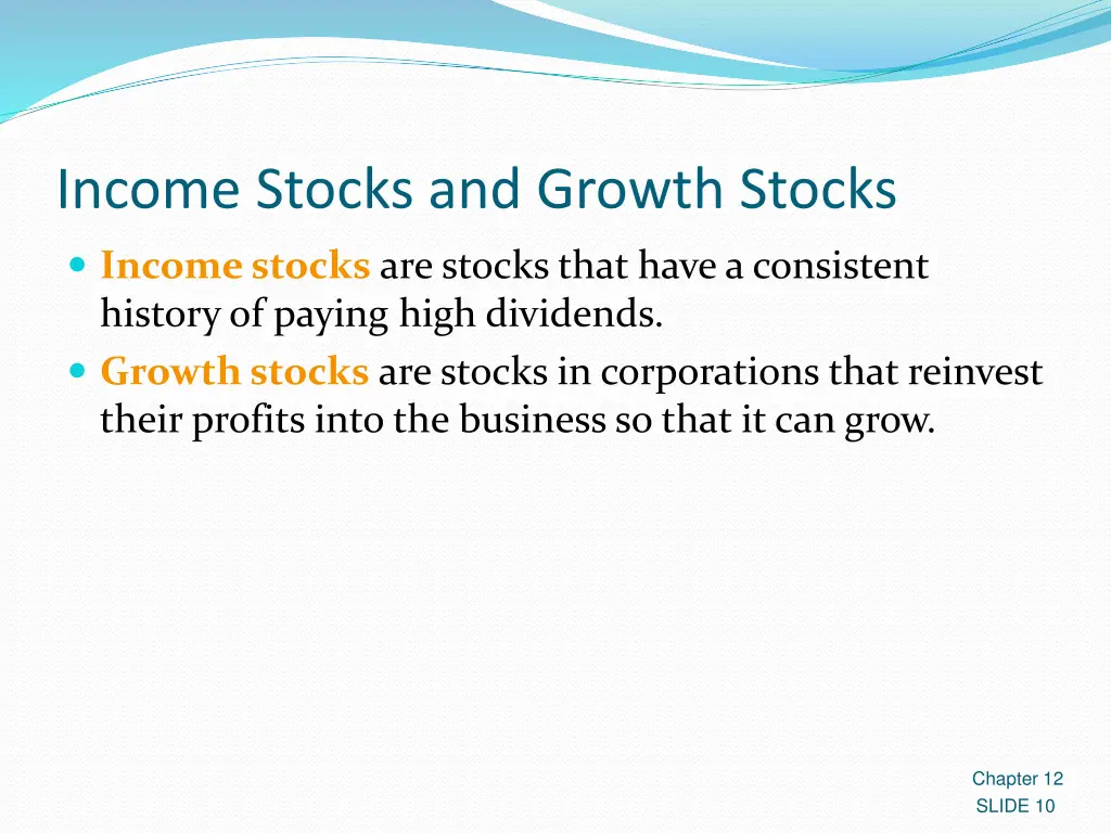 income stocks and growth stocks