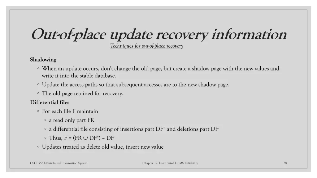 out of place update recovery information