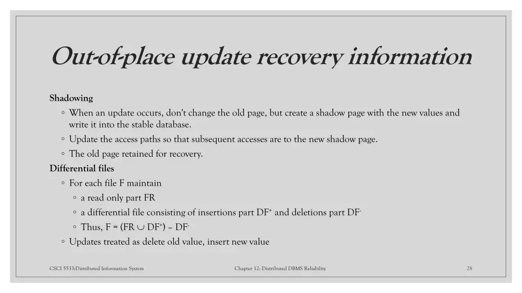 out of place update recovery information