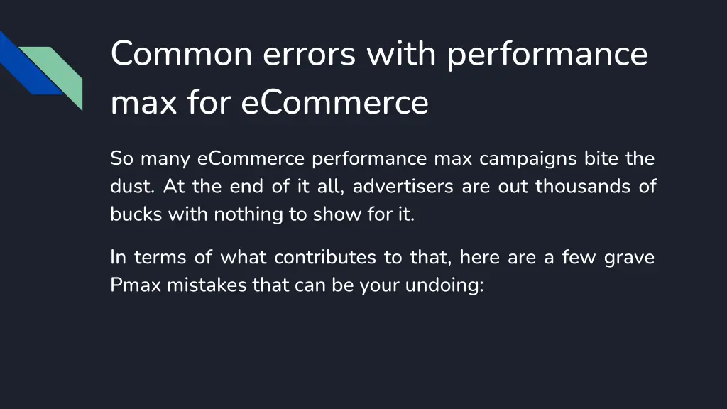 common errors with performance max for ecommerce