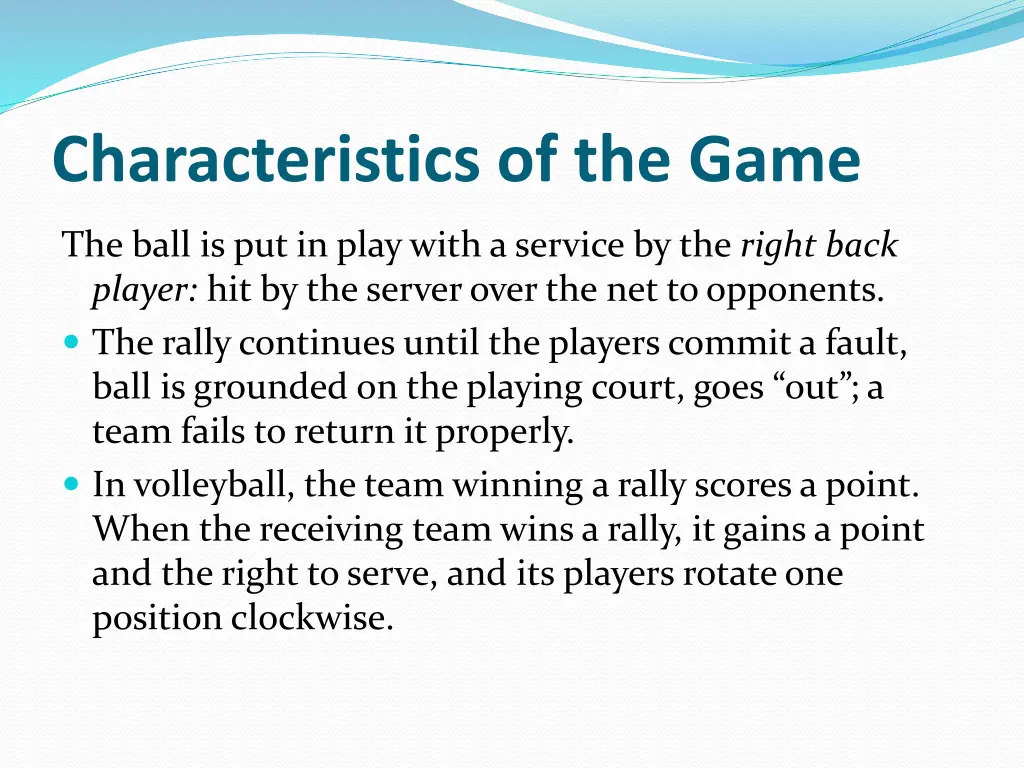 characteristics of the game 1