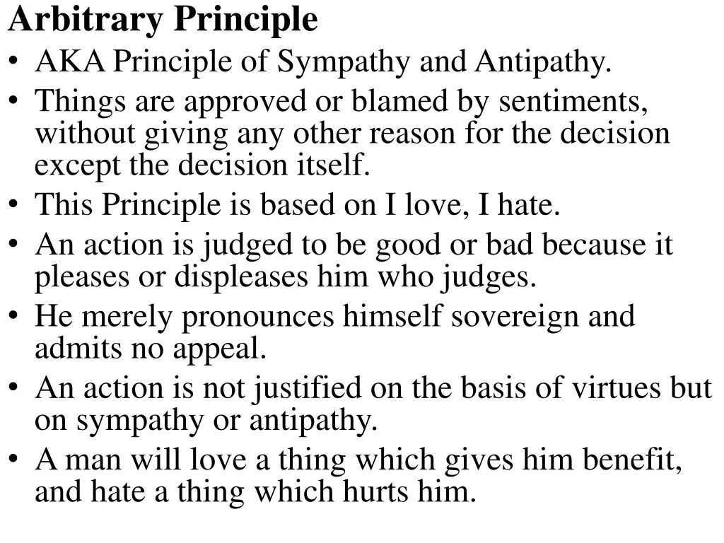 arbitrary principle aka principle of sympathy