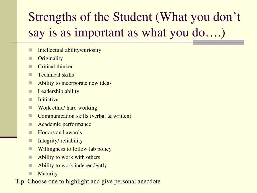 strengths of the student what