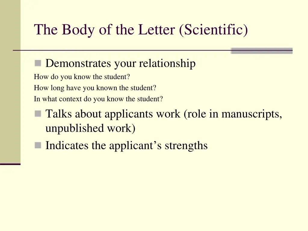 the body of the letter scientific