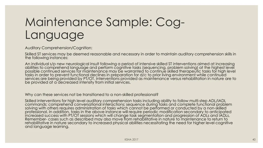 maintenance sample cog language