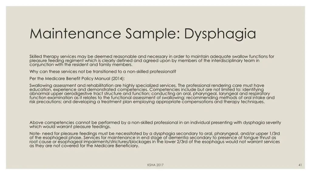 maintenance sample dysphagia