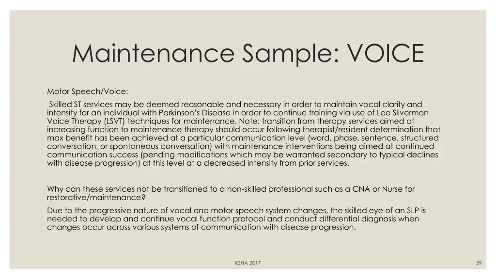 maintenance sample voice