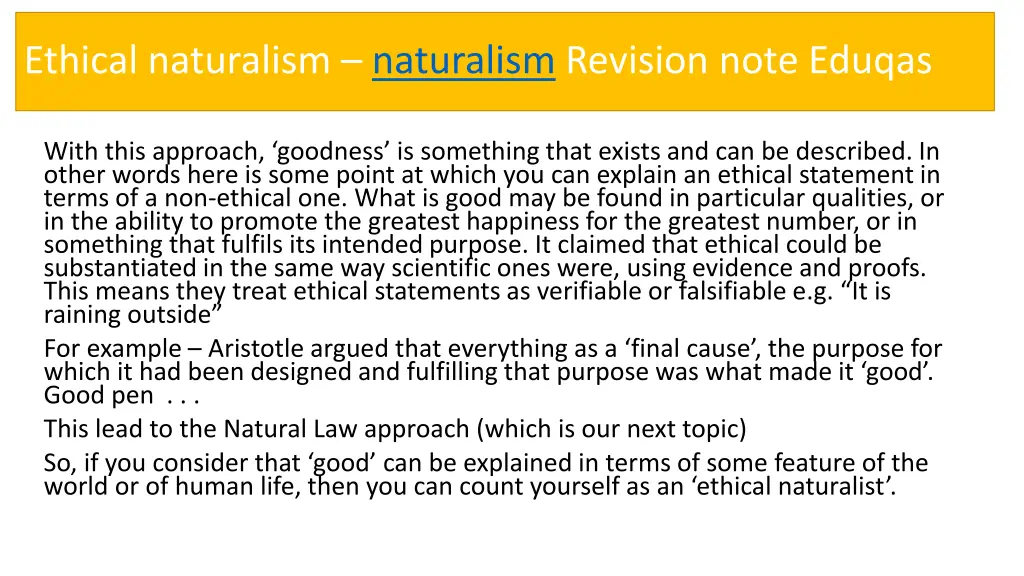 ethical naturalism naturalism revision note eduqas