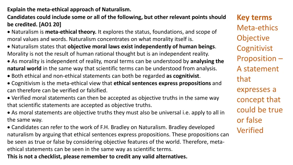 explain the meta ethical approach of naturalism