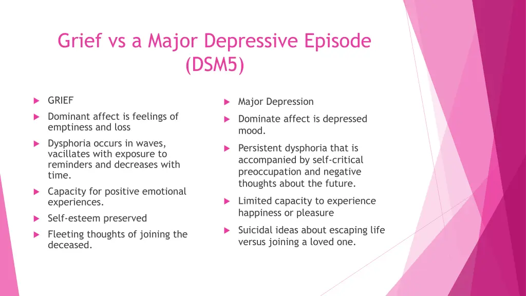 grief vs a major depressive episode dsm5