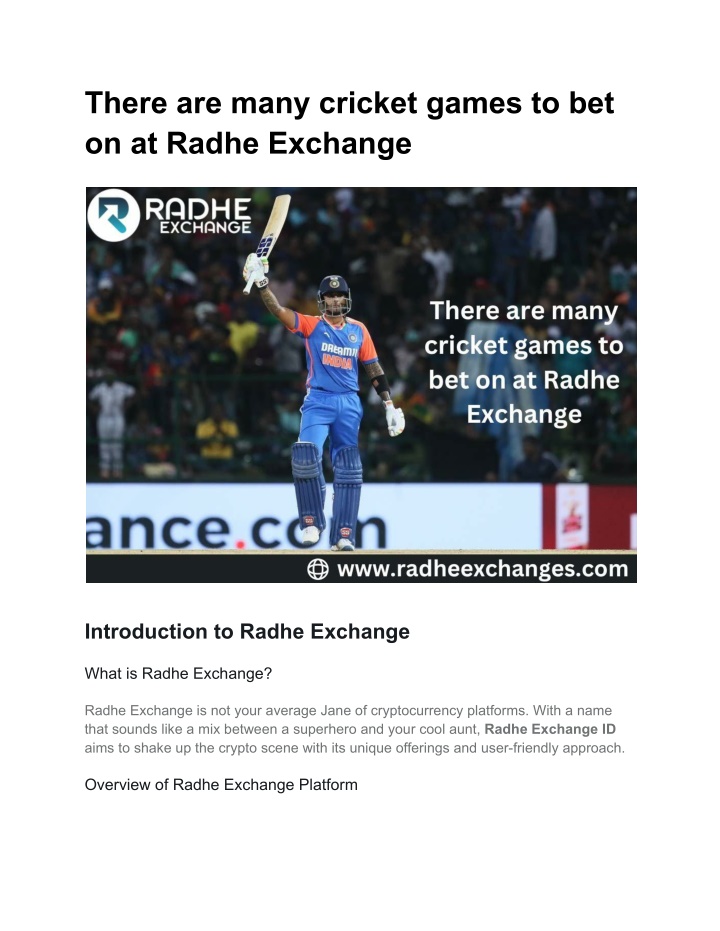 there are many cricket games to bet on at radhe