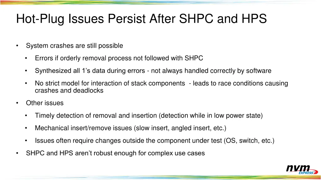 hot plug issues persist after shpc and hps