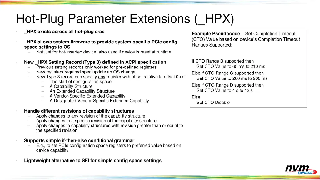 hot plug parameter extensions hpx