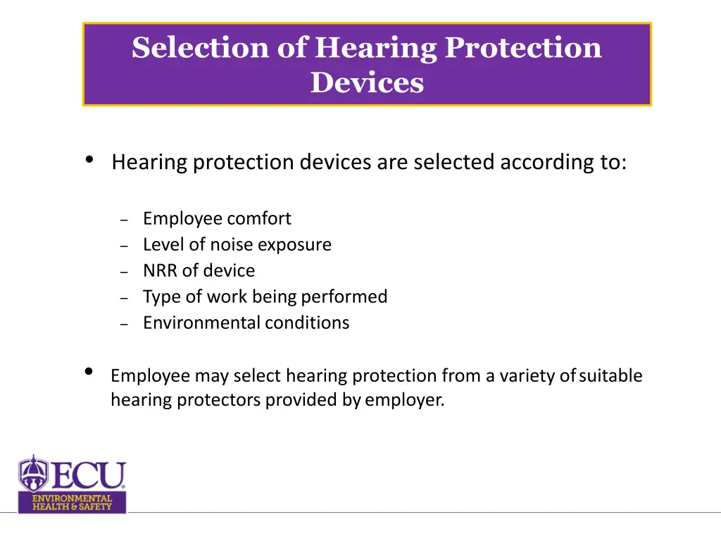 selection of hearing protection devices