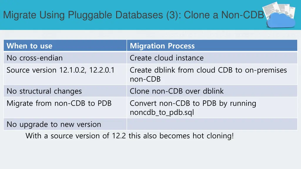 migrate using pluggable databases 3 clone