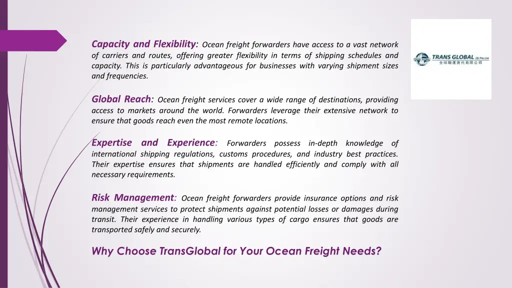 capacity and flexibility ocean freight forwarders