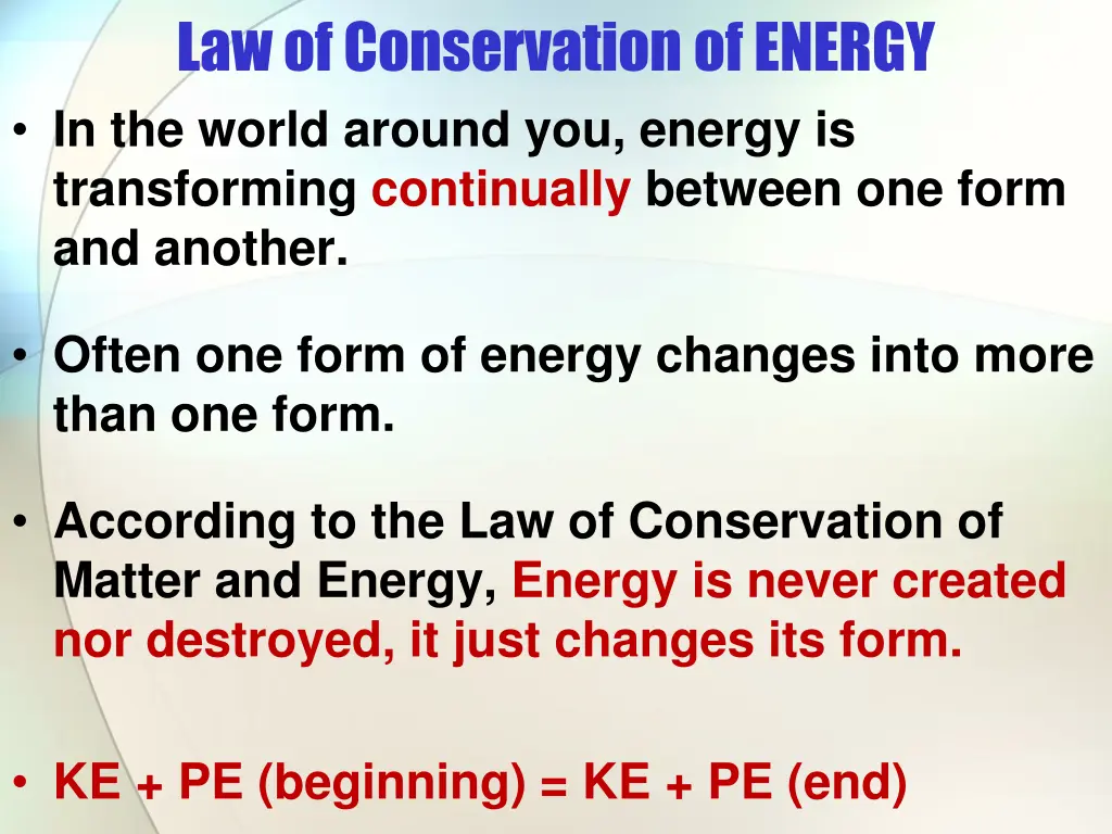 law of conservation of energy in the world around