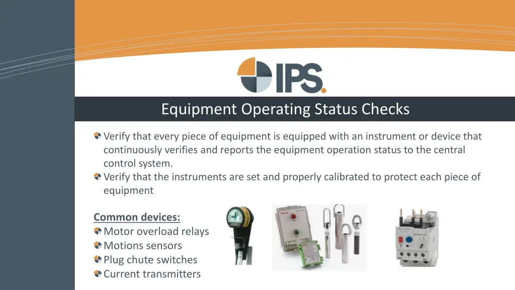 equipment operating status checks